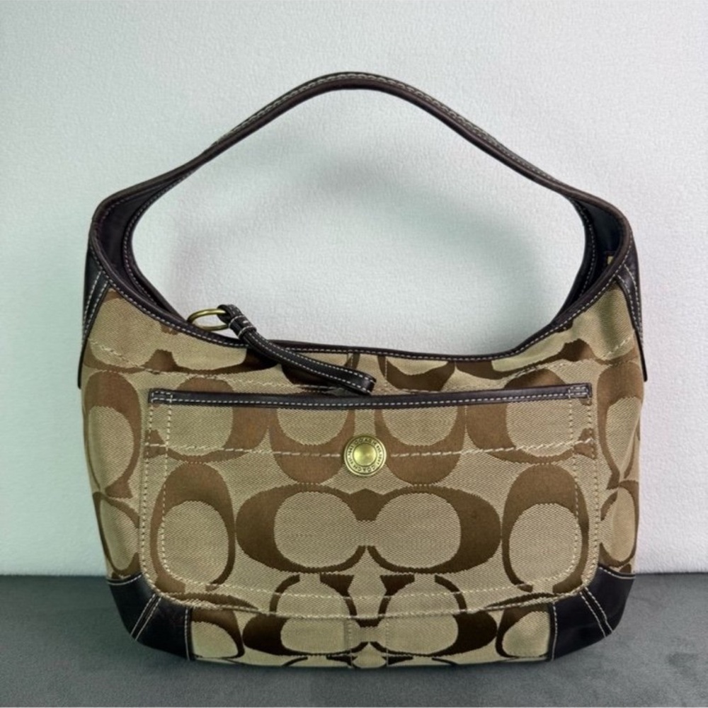 Coach Ergo Hobo Bag in Tan Canvas Signature
Print with Brown Leather Accents